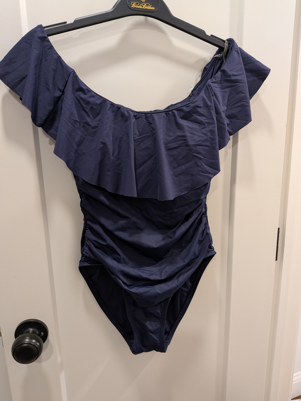 La Blanca Navy Ruffle (Island goddess) One-Piece Swimsuit - Size 4 US